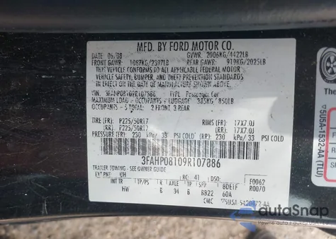 2009 Ford Fusion Sel z USA, uszkodzony, nr VIN 3FAHP08109R107886